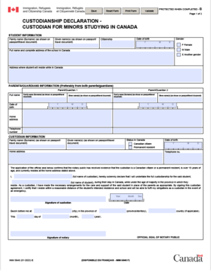 Custodian Declaration Form (IMM 5646)
