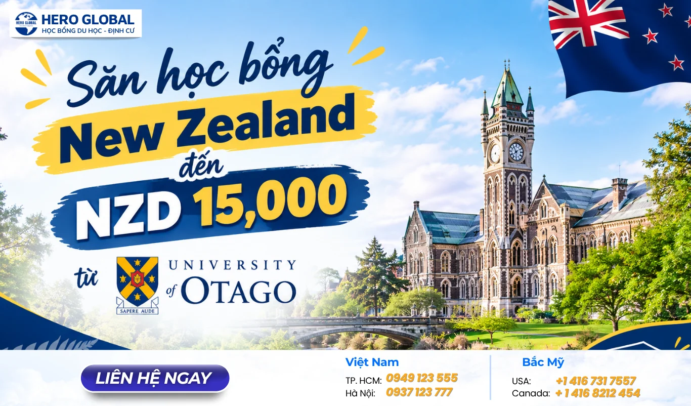 Săn học bổng New Zealand đến NZD 15,000 từ University of Otago